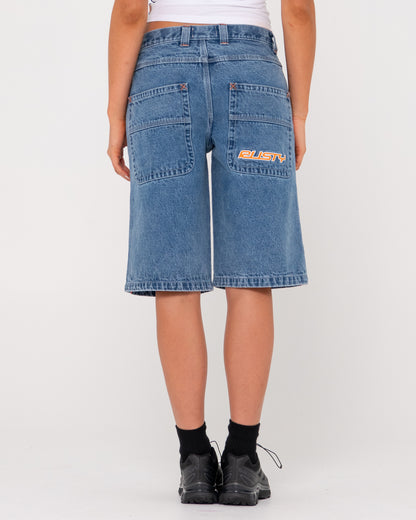 LONG MOMMY LOW RISE WIDE LEG DENIM SHORT